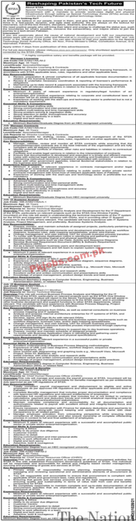 STZA PK Jobs 2021 | Jobs in STZA | Special Technology Zone Authority Management PK Jobs 2021