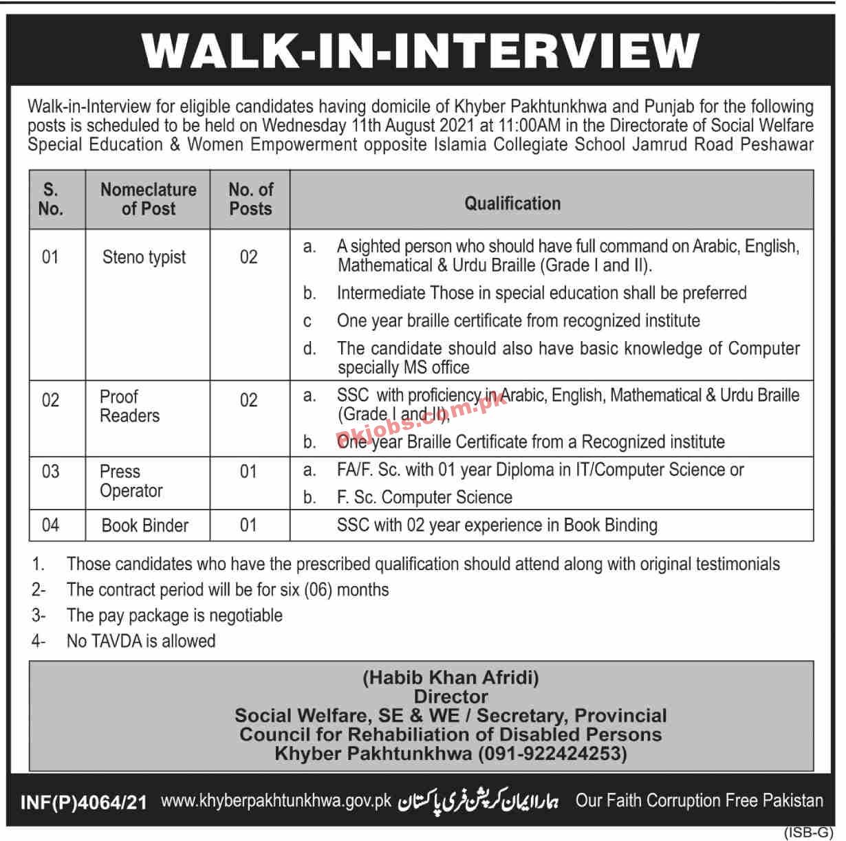 Social Welfare Special Education & Women Development Management PK Jobs 2021