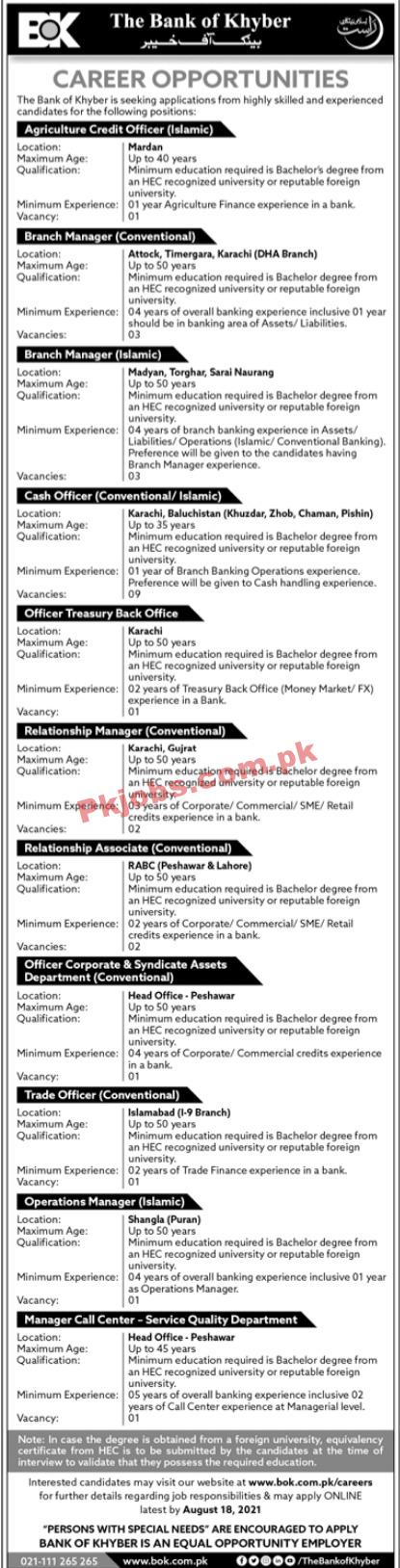 The Bank of Khyber Announced Management PK Jobs 2021