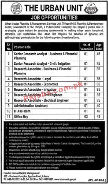 Urban Sector Planning & Management Services Unit Announced Management PK Jobs 2021