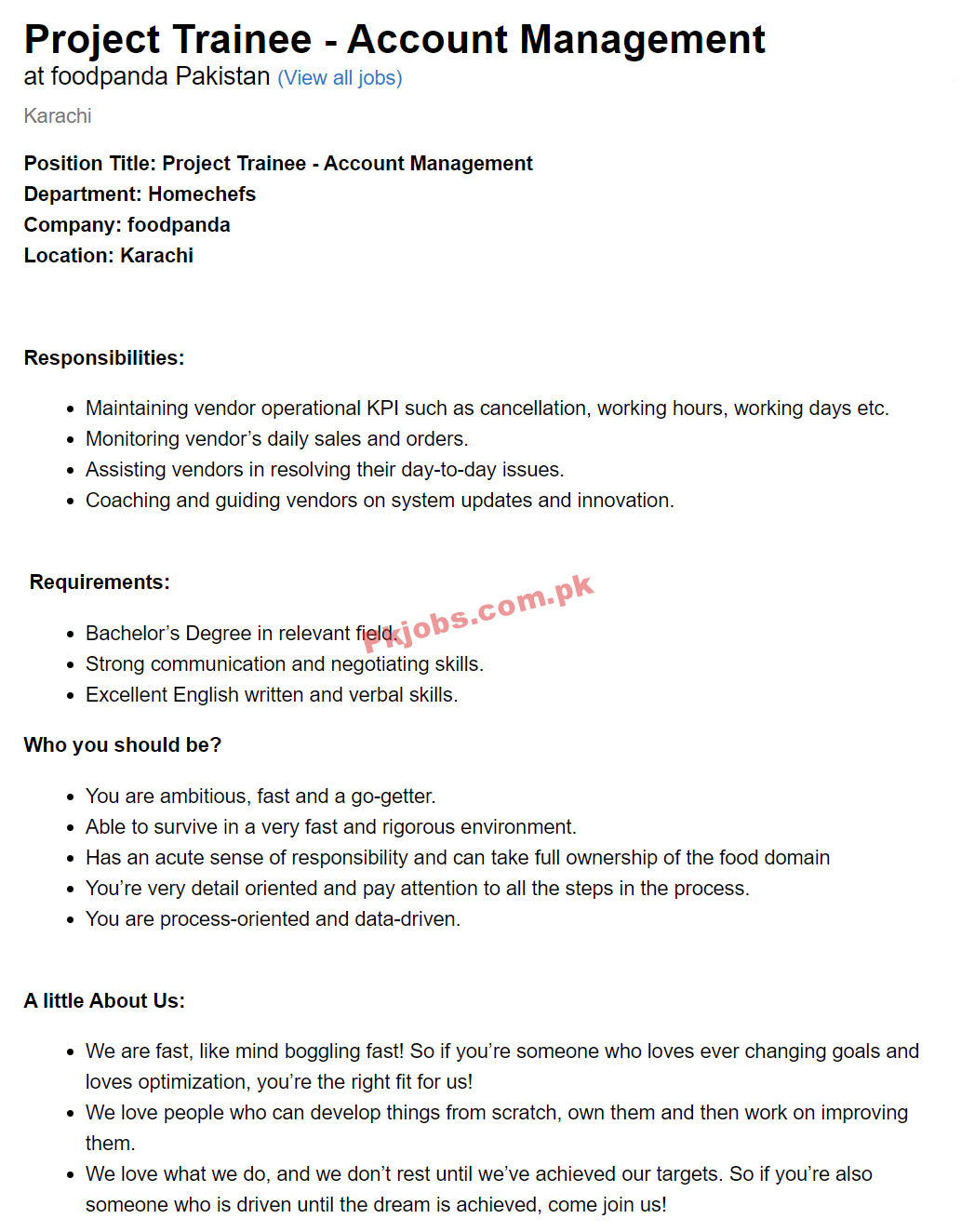 FoodPanda PK Jobs 2021 | FoodPanda Pakistan Company Announced Management PK Jobs 2021