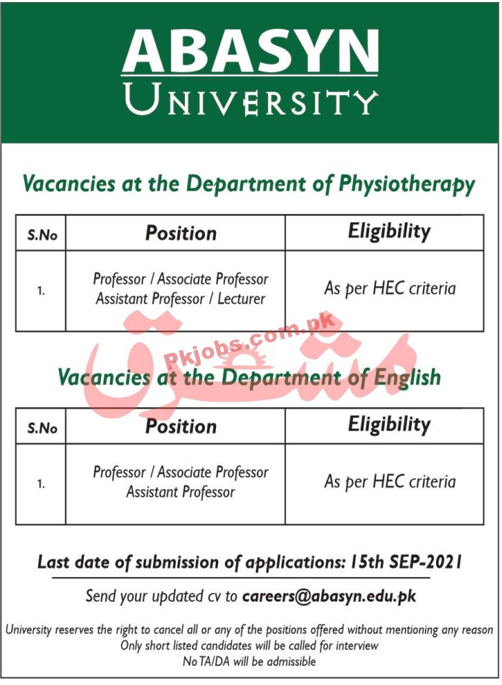 Jobs in ABASYN University