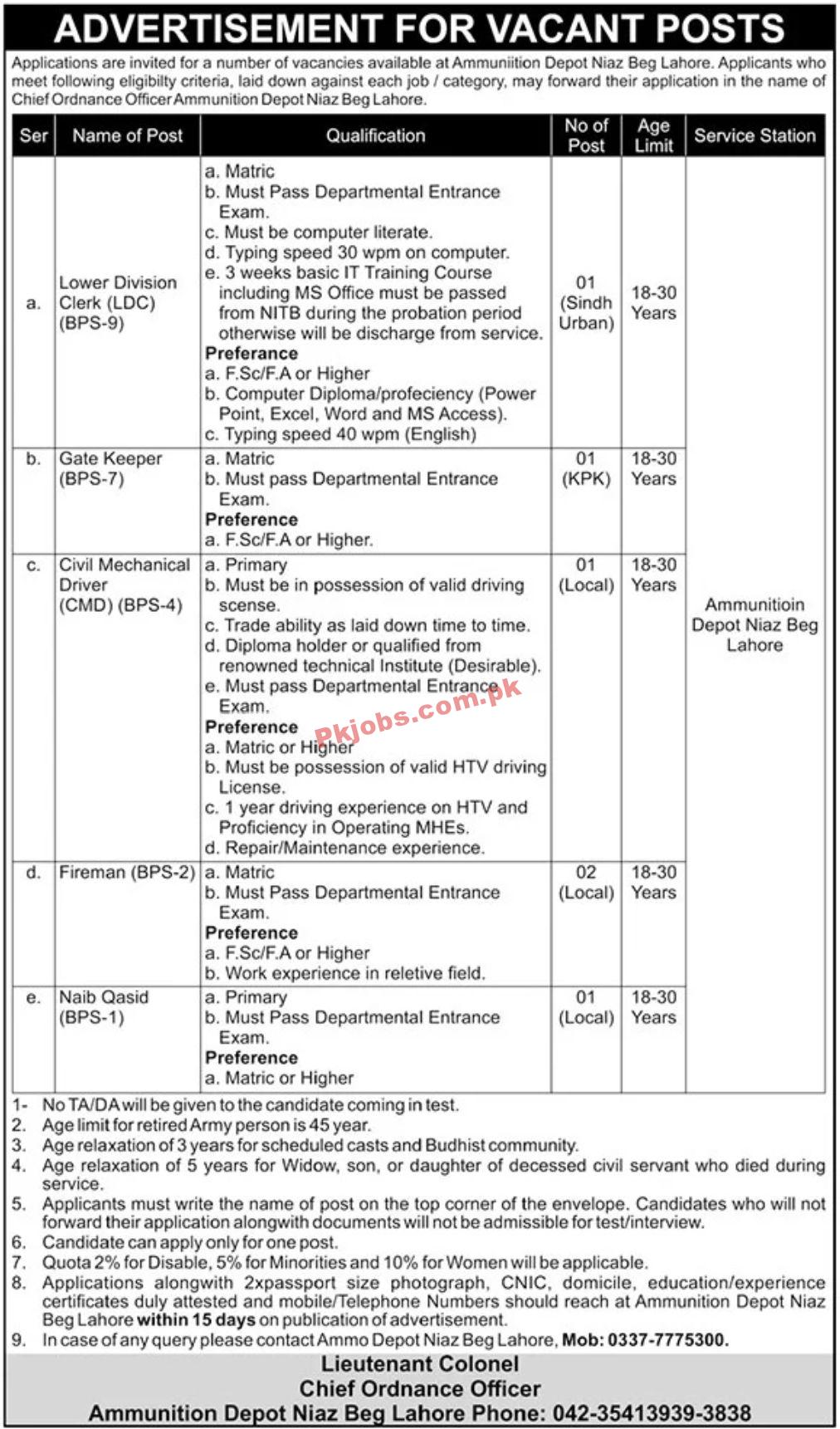 Jobs in Ammunition Depot Lahore