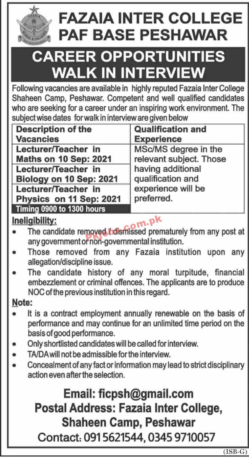 Jobs in Fazaia Inter College