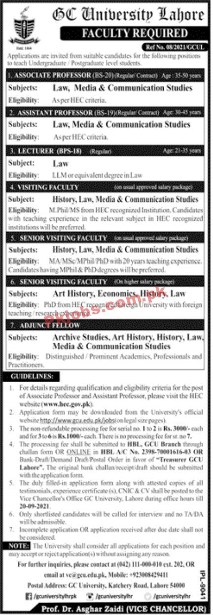 Jobs in GC University Lahore