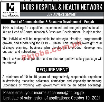 Jobs in Indus Hospital & Health Network IHHN