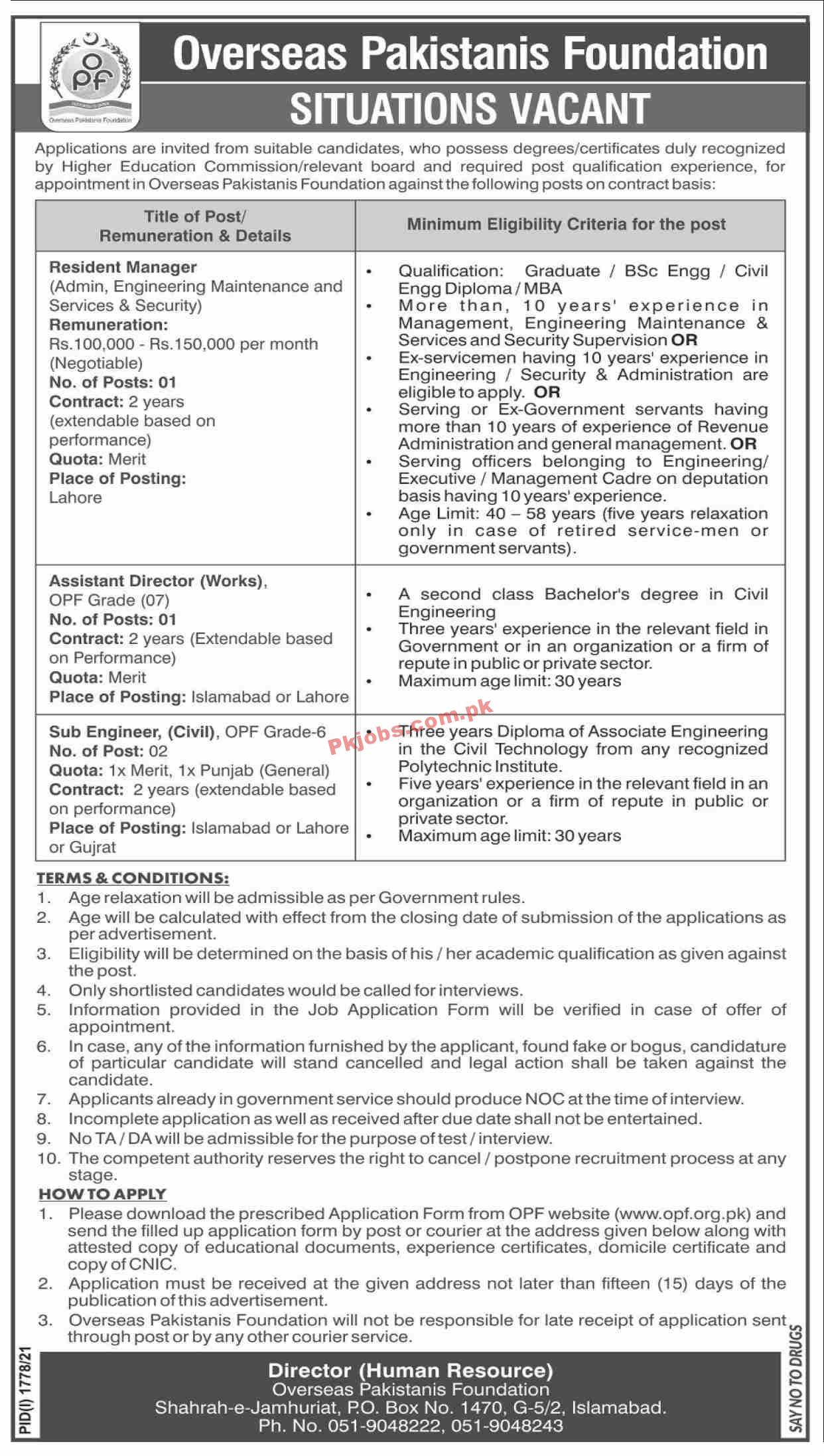 Jobs in Overseas Pakistanis Foundation OPF