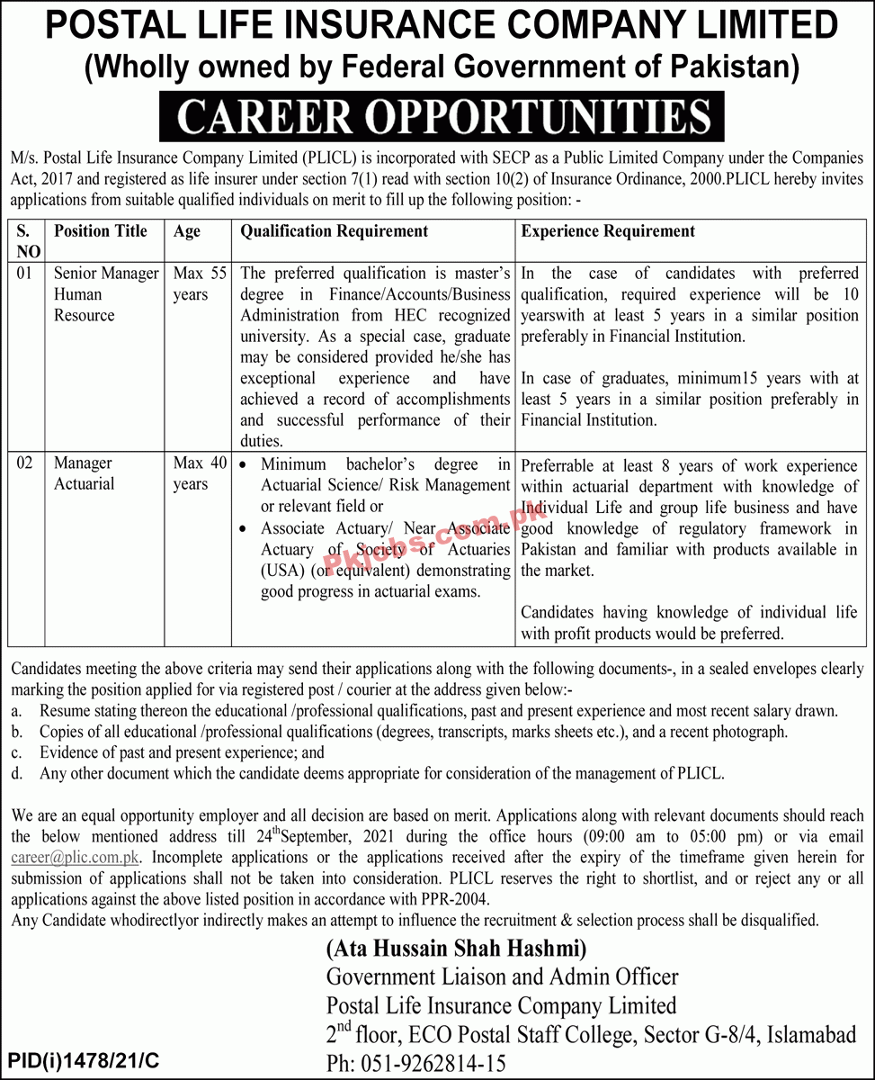 Jobs in Postal Life Insurance Company Limited PLICL