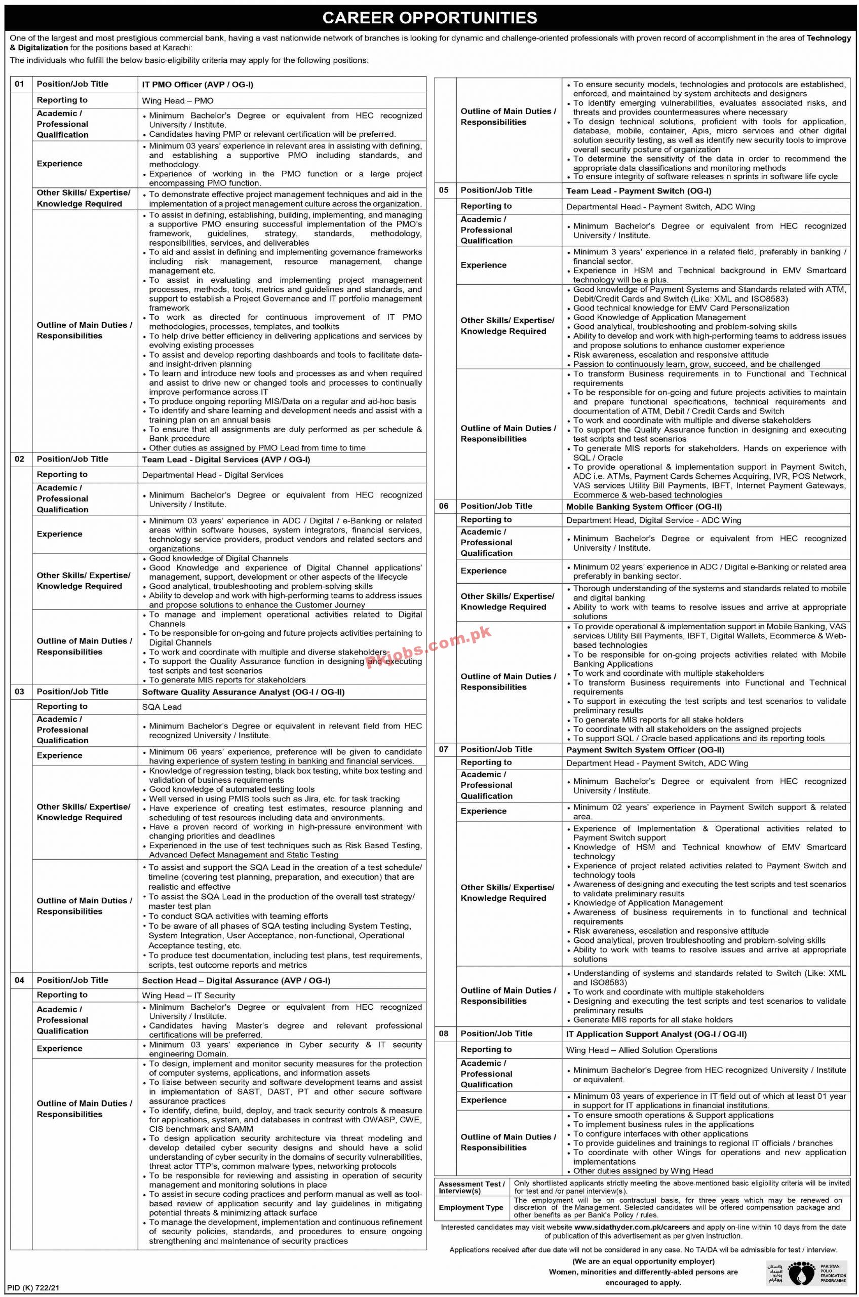 Jobs in Prestigious Commercial Bank