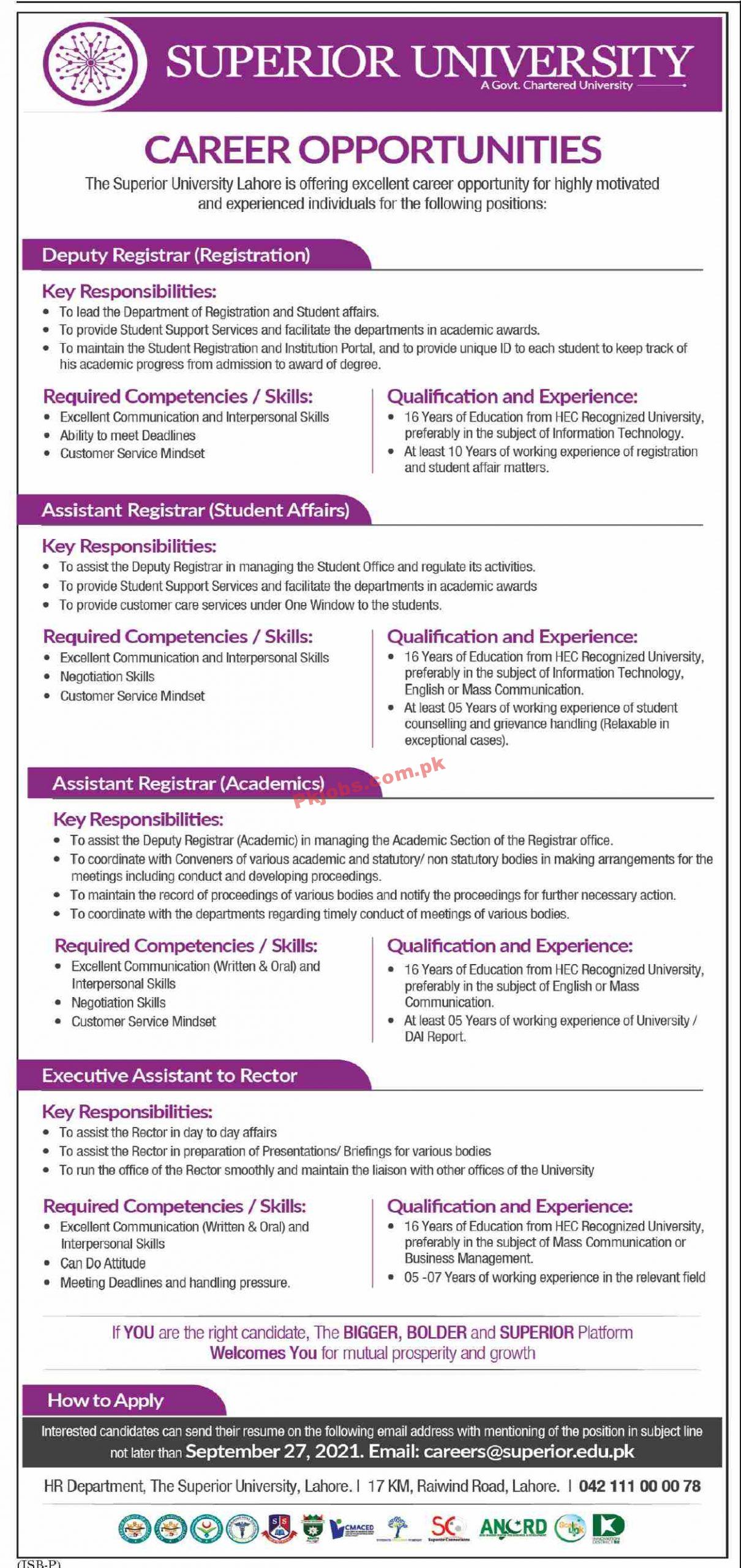 Jobs in The Superior University Lahore