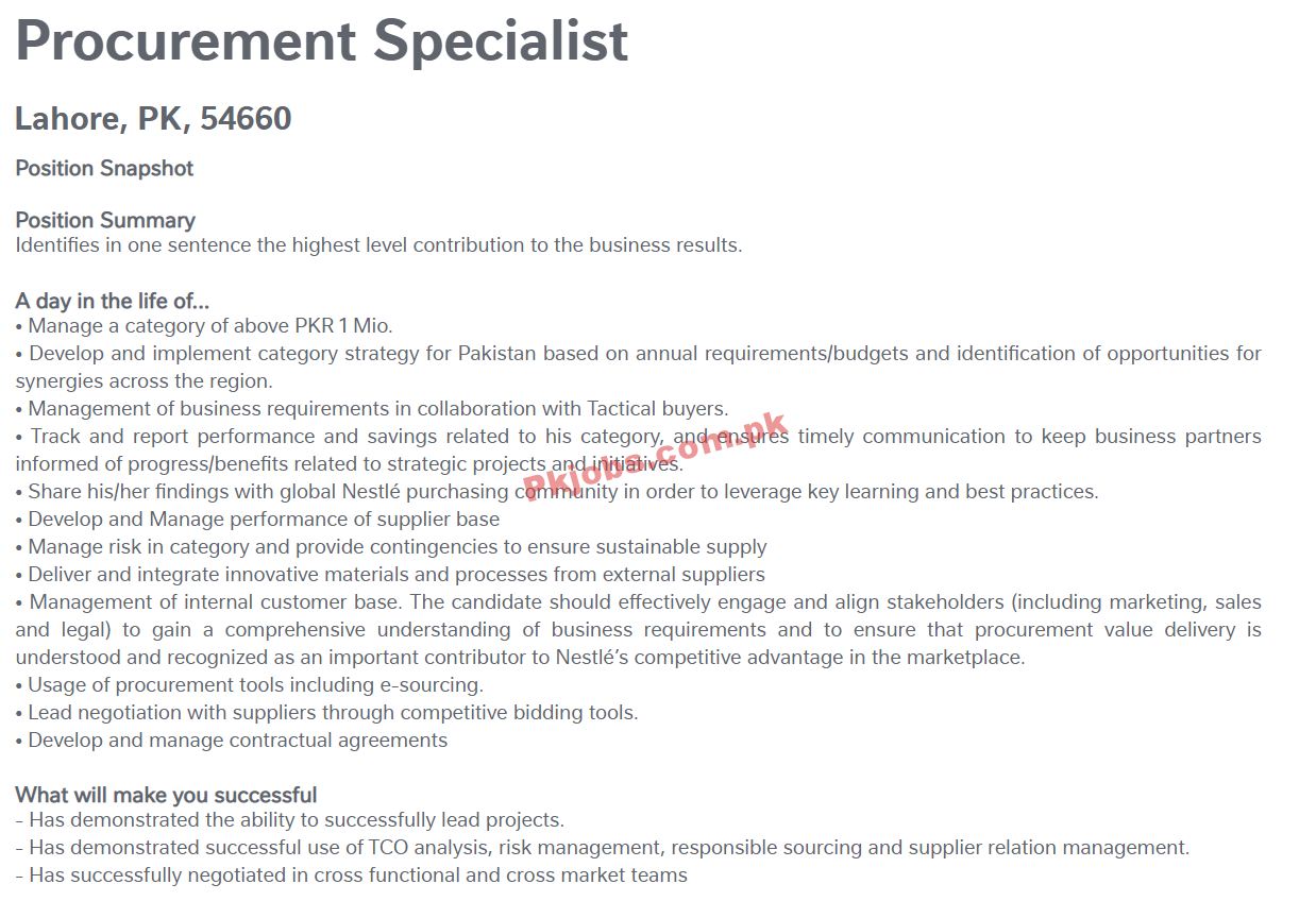 Nestle PK Jobs 2021 | Nestle Pakistan Regional Office Announced Management PK Jobs 2021