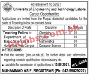 UET PK Jobs 2021 | University of Engineering & Technology Announced Teaching PK Jobs 2021