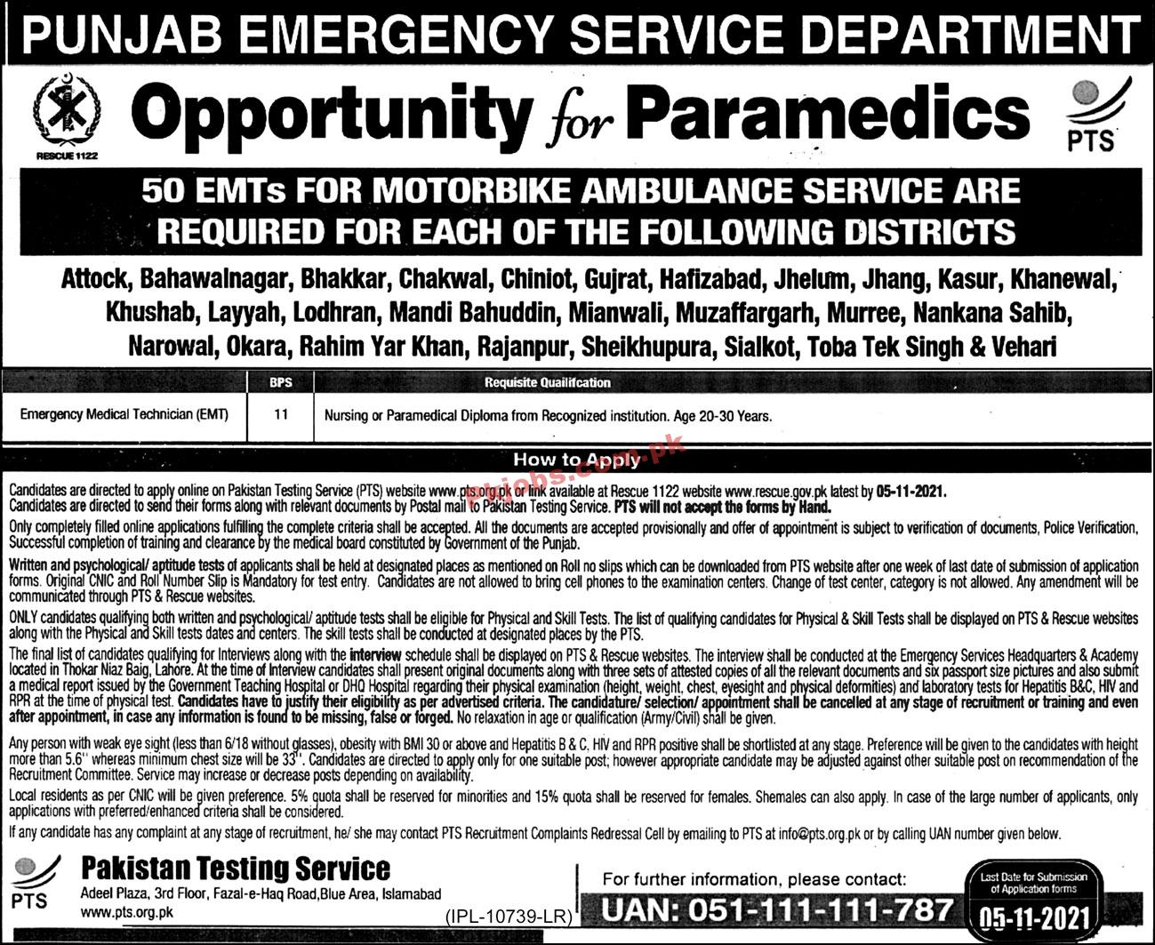 1122 Rescue PK Jobs 2021 | 1122 Rescue Emergency Service Department Announced Latest PK Jobs 2021