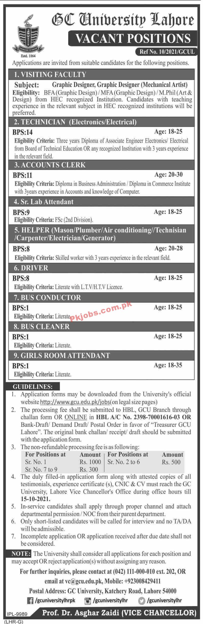 Jobs in GC University Lahore