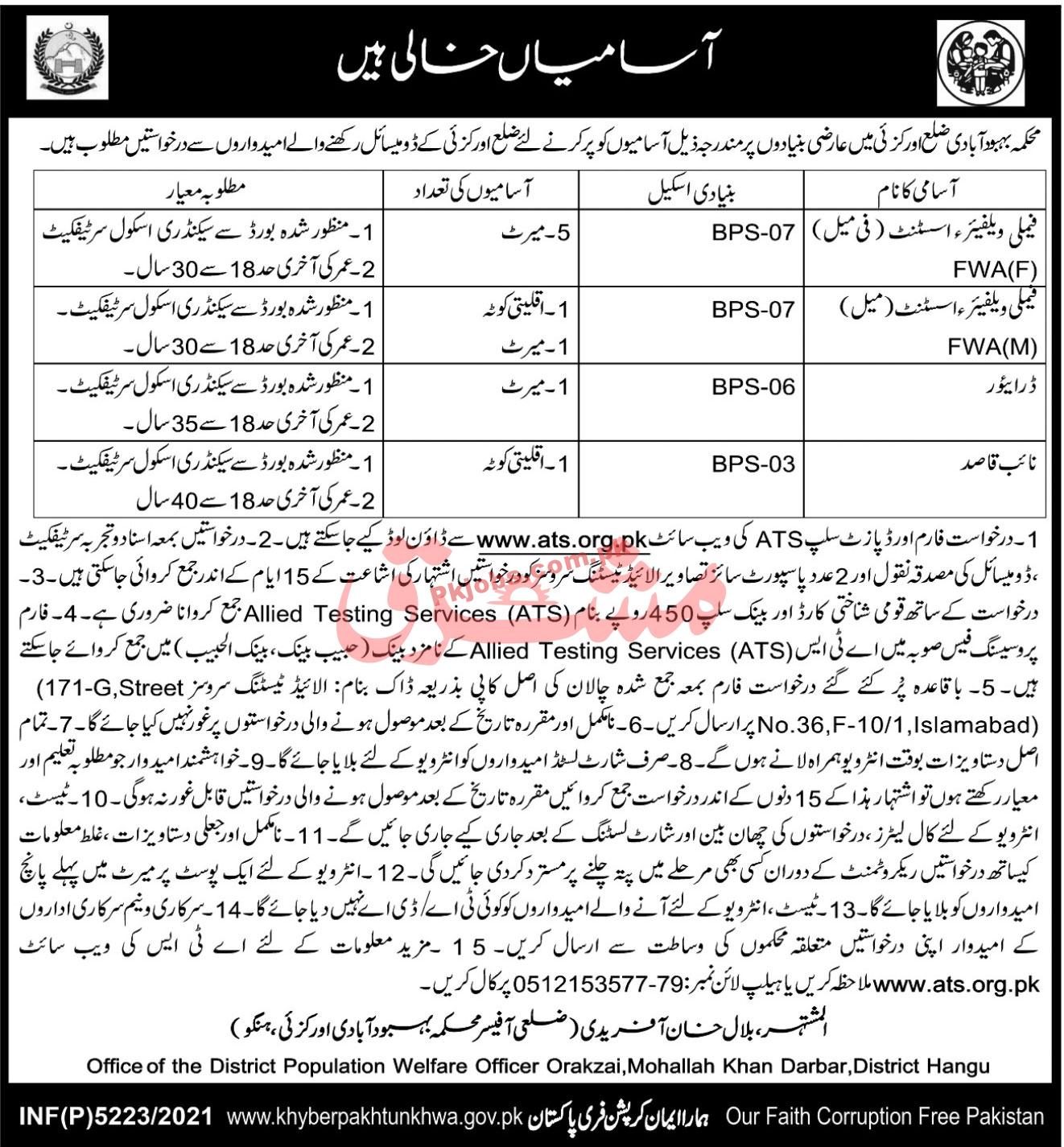 Jobs in Population Welfare Department