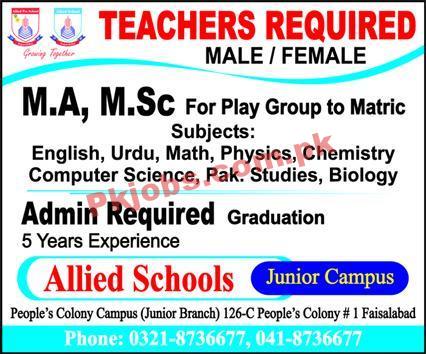 Allied School PK Jobs 2021 | Allied School Junior Campus Announced Management & Teaching PK Jobs 2021