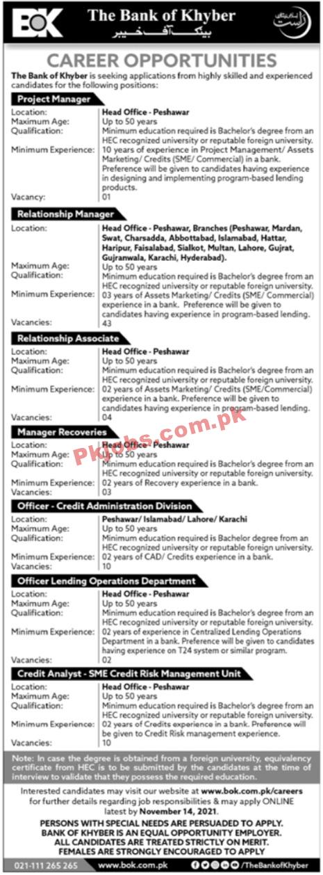 Banking PK Jobs 2021 | The Bank of Khyber Head Office Announced Latest Management PK Jobs 2021