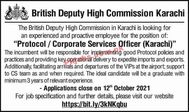 British Embassy PK Jobs 2021 | British Deputy High Commission Announced Management PK Jobs 2021