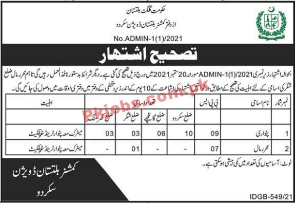 Commissioner Office PK Jobs 2021 | Commissioner Office Head Office Announced Latest Management PK Jobs 2021