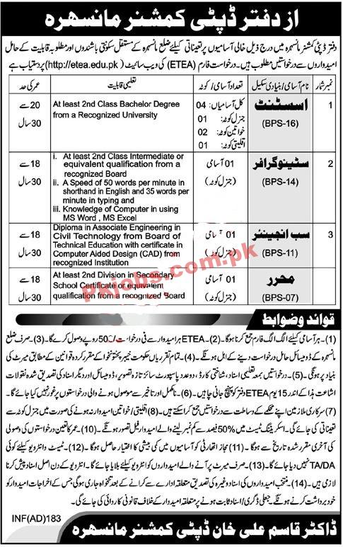 ETEA PK Jobs 2021 | Deputy Commissioner Head Office Announced Management PK Jobs 2021