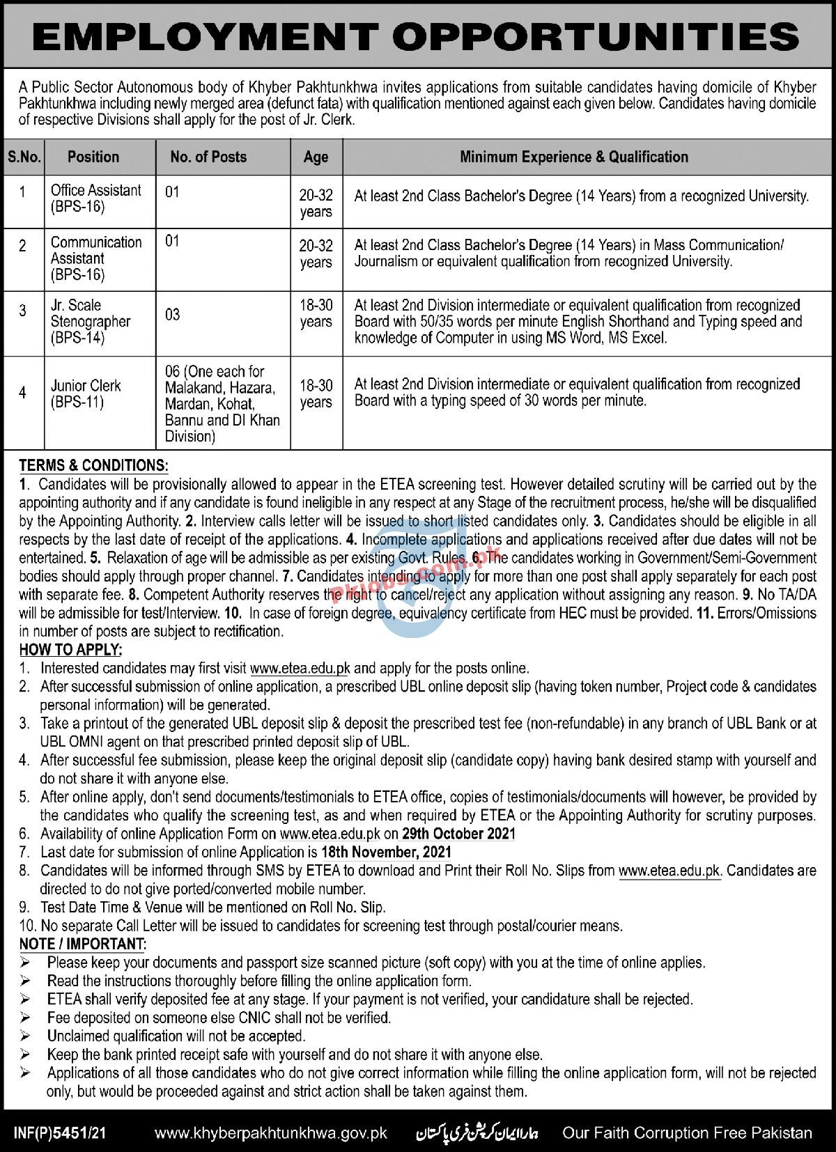 ETEA PK Jobs 2021 | Public Sector Organization ETEA Announced Management PK Jobs 2021