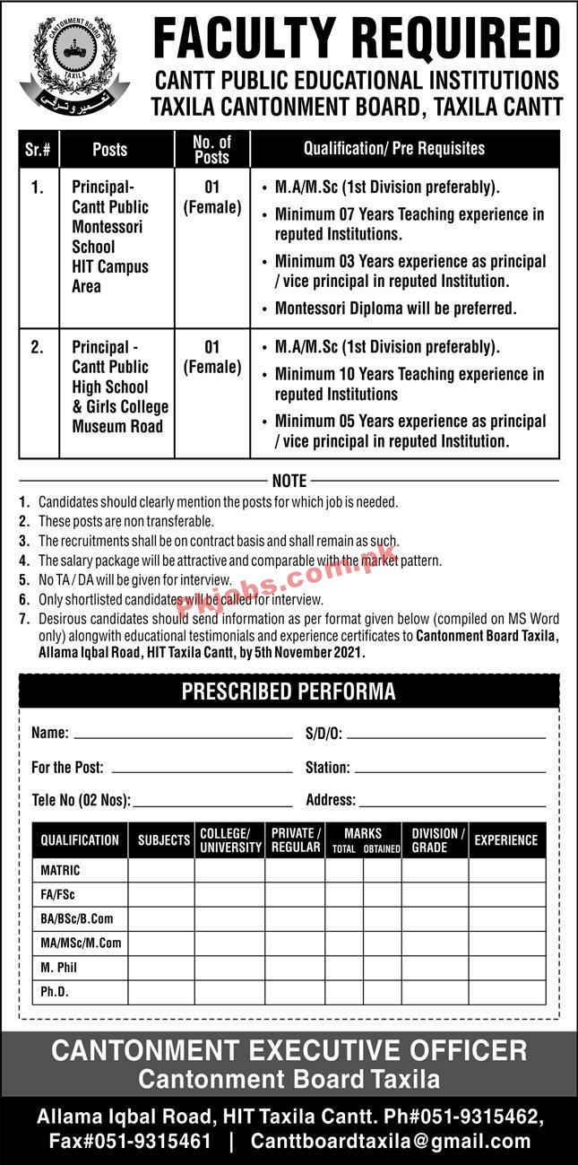 Jobs in Cantt Public Educational Institutions