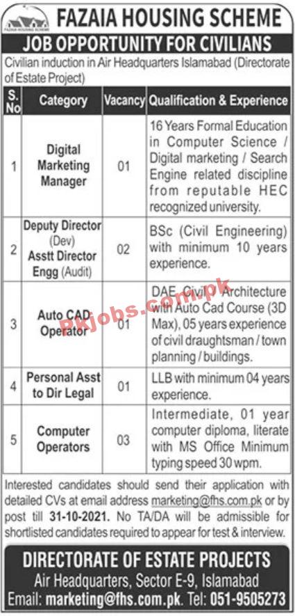 Jobs in Fazaia Housing Scheme