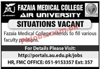 Jobs in Fazaia Medical College Islamabad