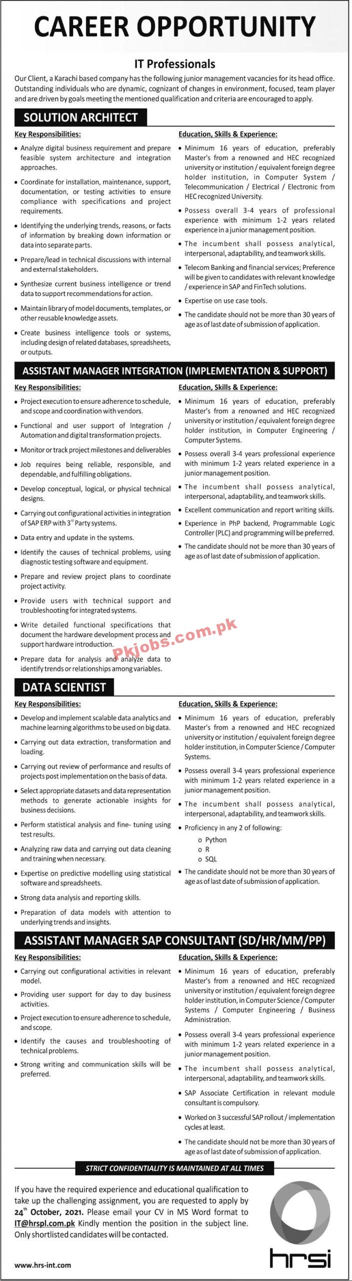 Jobs in Karachi Based Company IT Professionals