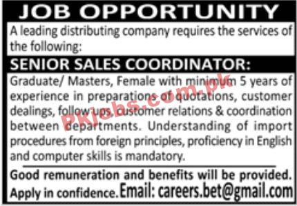 Jobs in Leading Distributing Company