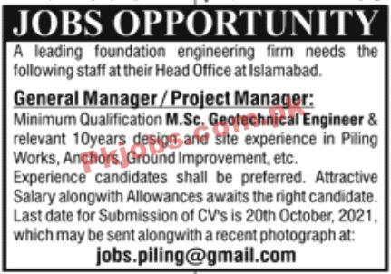 Jobs in Leading Foundation engineering Firm