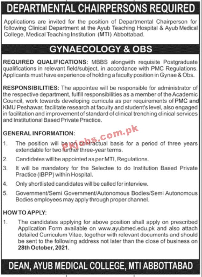 Jobs in Medical Teaching Institution MTI Abbottabad