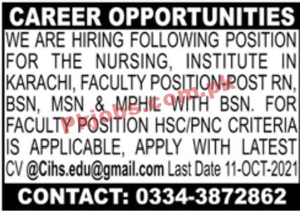 Jobs in Nursing Institute Karachi