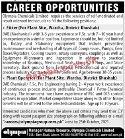 Jobs in Olympia Chemicals Limited