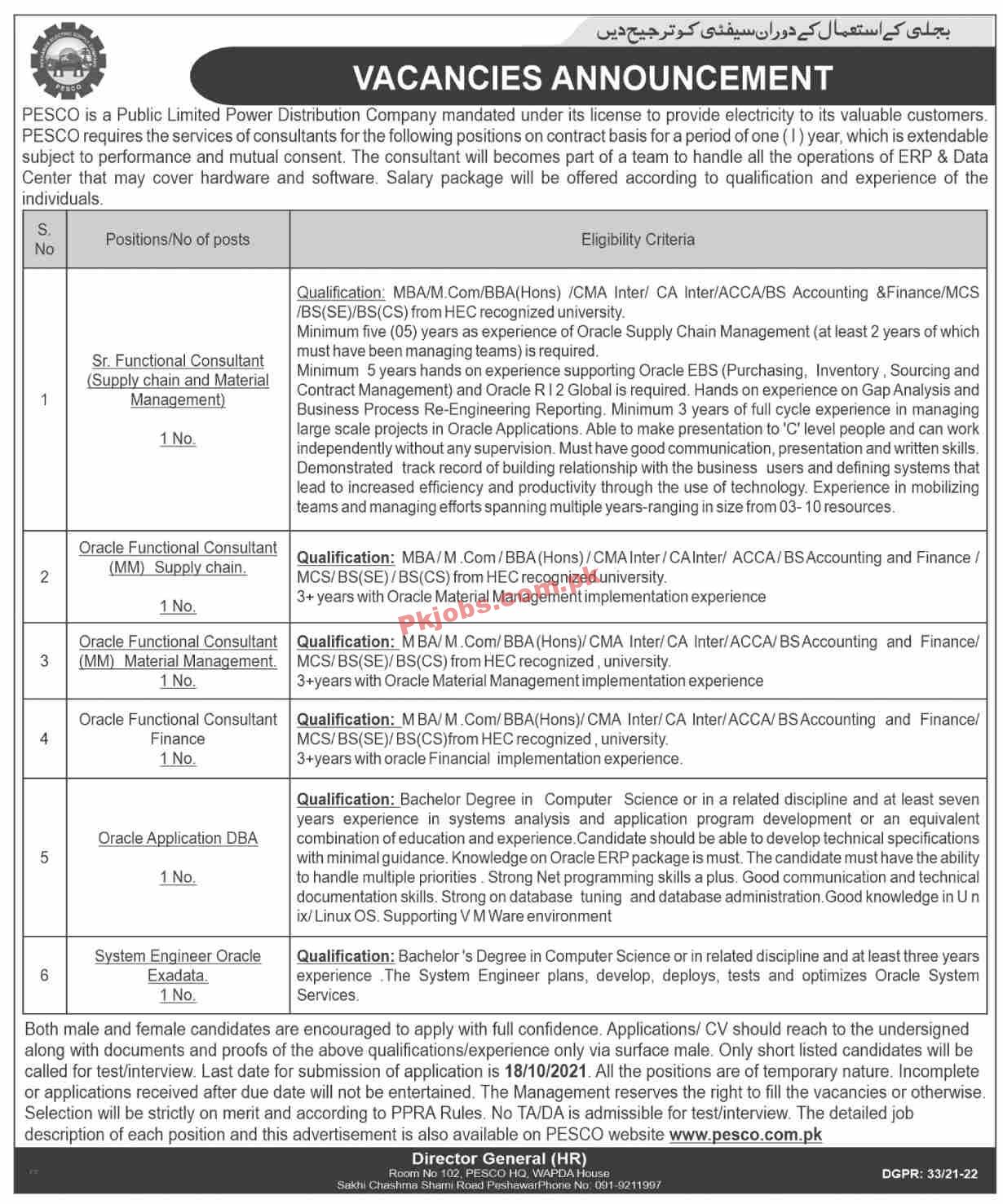 Jobs in PESCO Public Limited Power Distribution Company