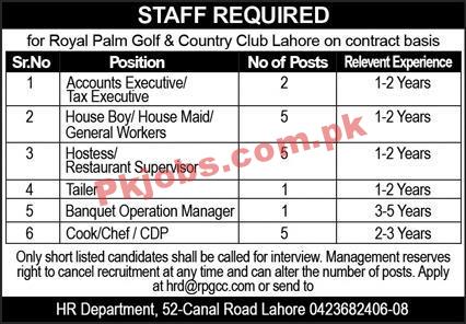 Jobs in Royal Palm Golf & Country Club Lahore