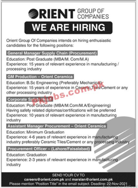 Orient PK Jobs 2021 | Orient Pakistan Company Head Office Announced Management PK Jobs 2021