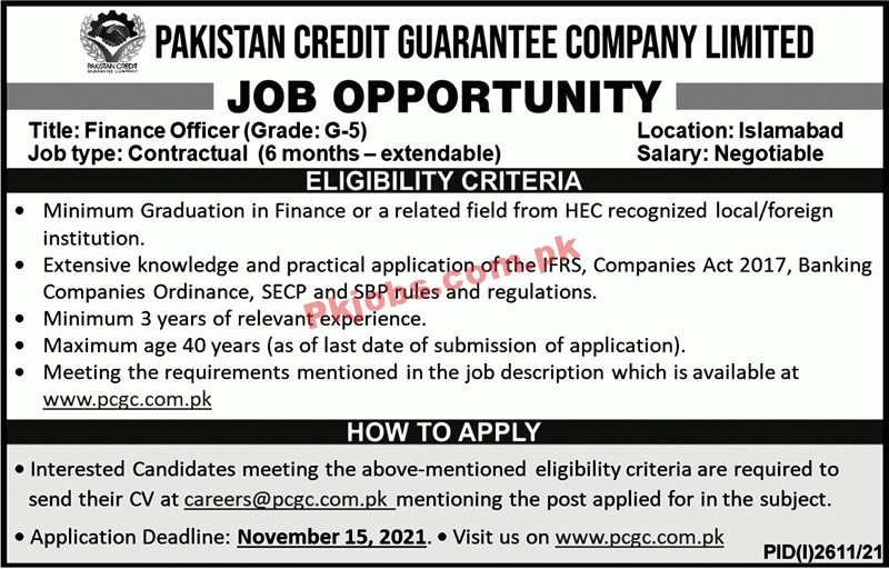 PCGC PK Jobs 2021 | Pakistan Credit Guarantee Company Limited Announced Management PK Jobs 2021