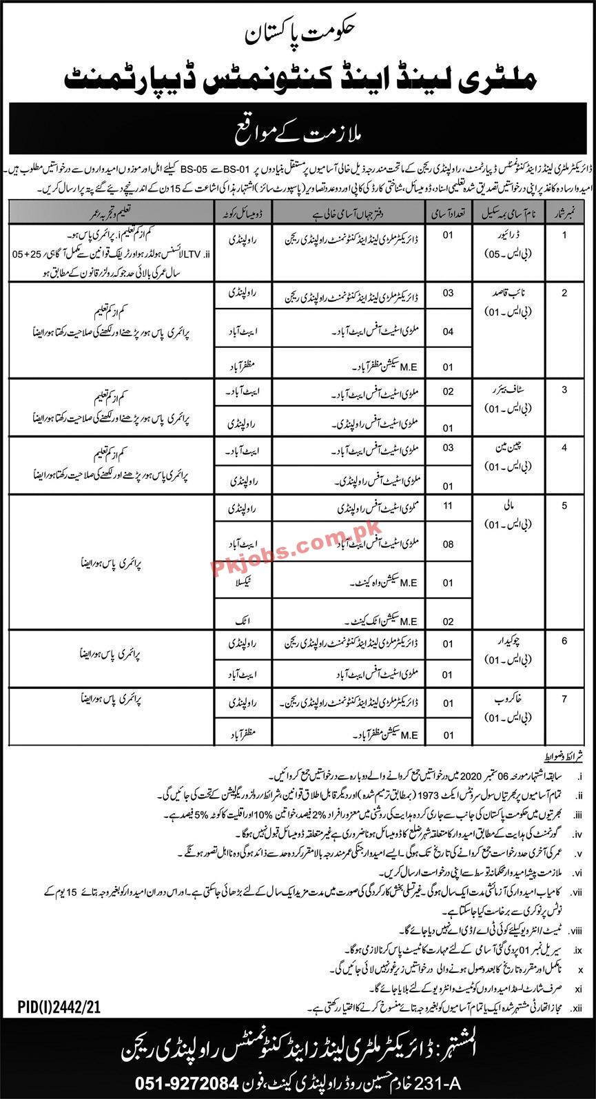 Pakistan Army PK Jobs 2021 | Military Land & Cantonment Department Management Support Staff PK Jobs 2021