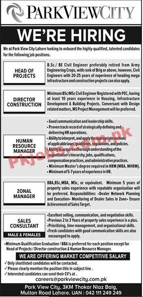 Park View City Housing Society Announced Latest Management PK Jobs 2021