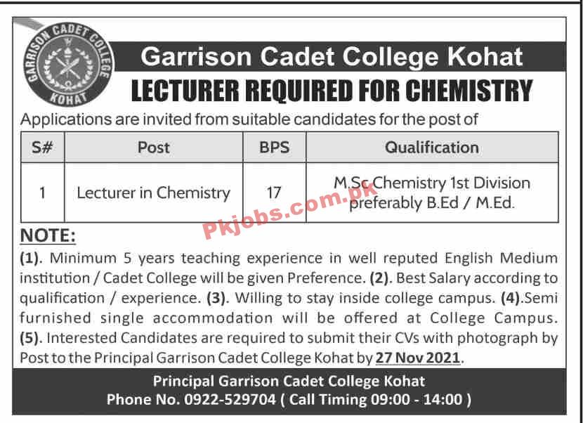 Jobs in Garrison Cadet College Kohat