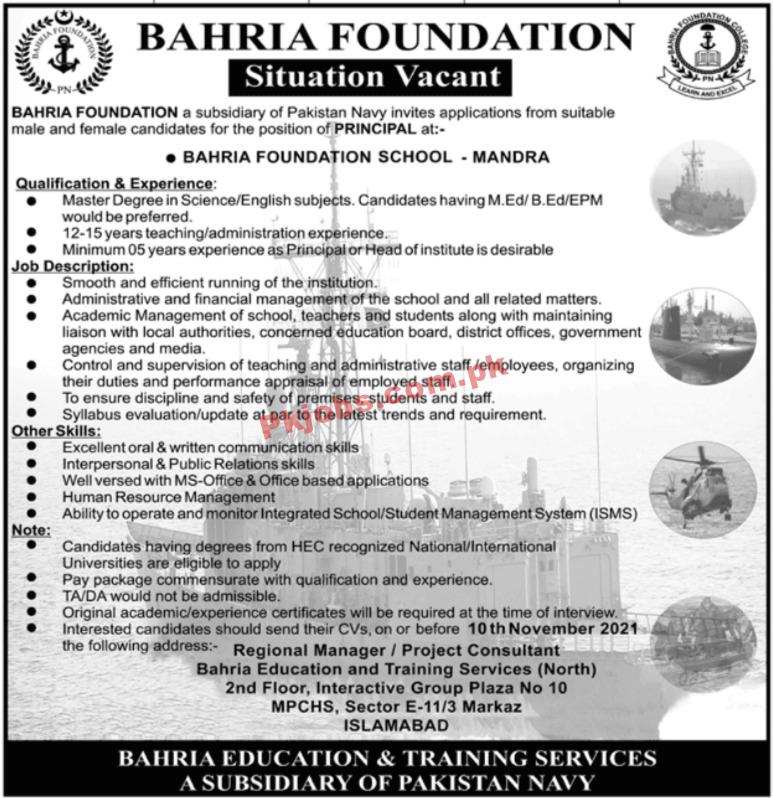 Bahria Foundation PK Jobs 2021 | Pakistan Navy Bahria Foundation Announced Management PK Jobs 2021