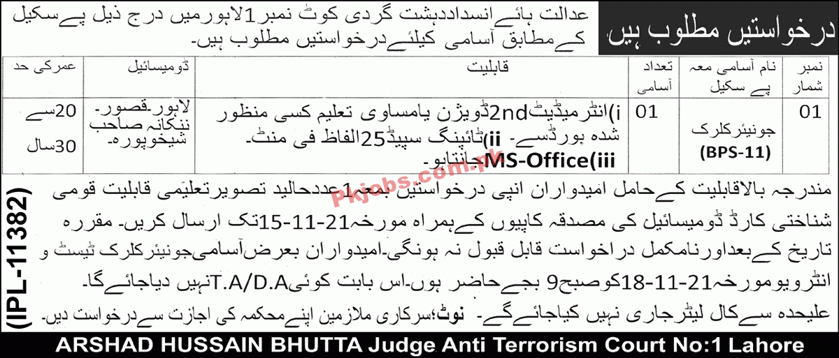 Court PK Jobs 2021 | Anti Terrorism Court Office Announced Latest Management PK Jobs 2021