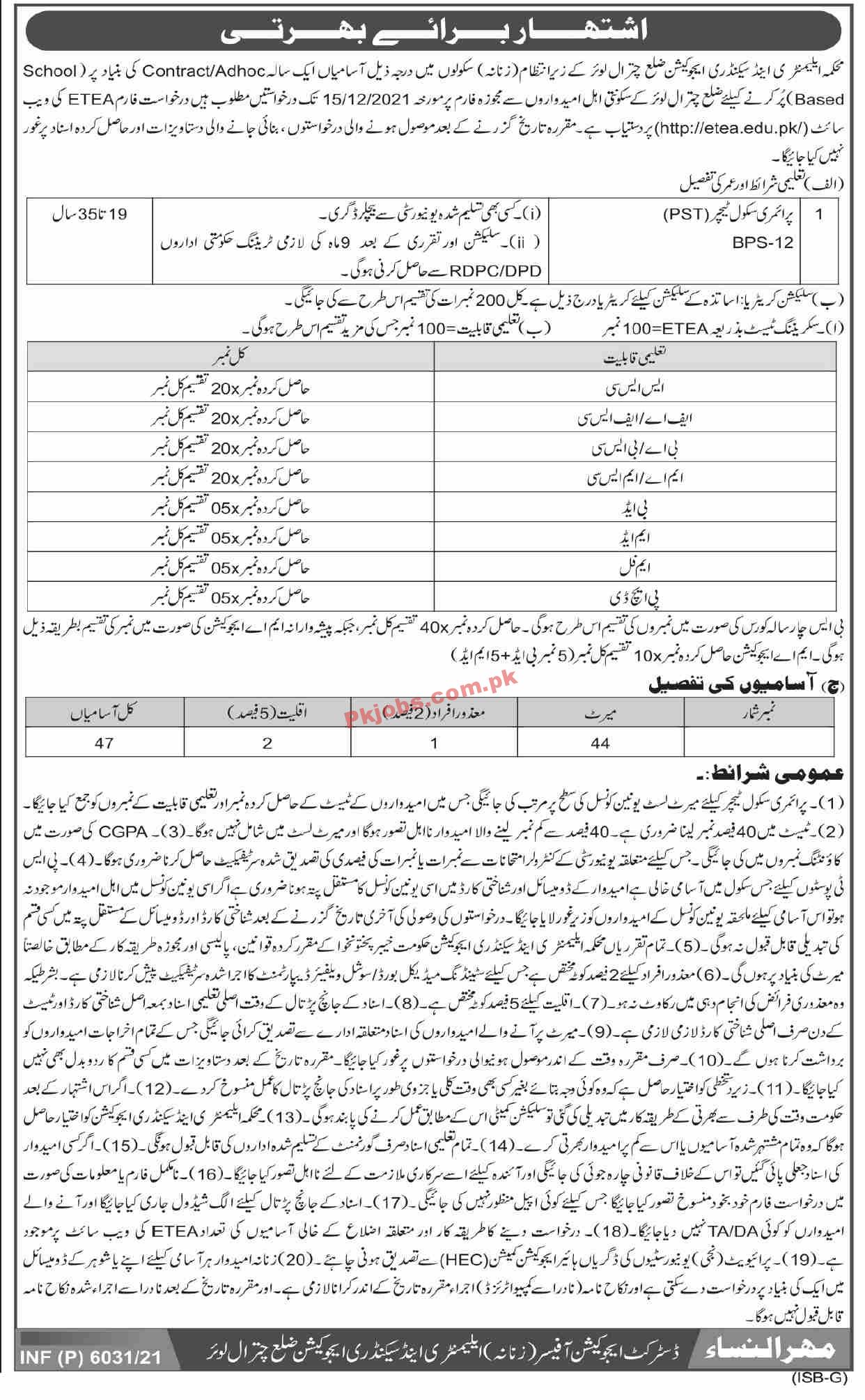 Education PK Jobs 2021 | Elementary & Secondary Education Department Head Office Announced Teaching PK Jobs 2021