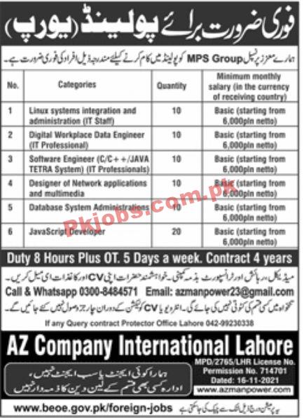 Jobs in AZ Company International Lahore