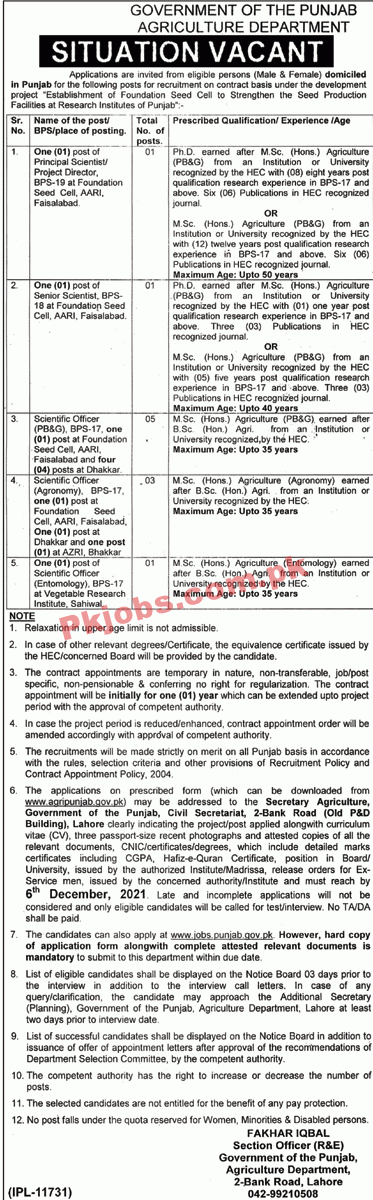 Jobs in Agriculture Department Government of the Punjab