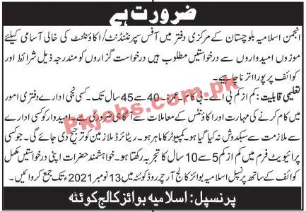 Jobs in Anjman e Islamia Balochistan