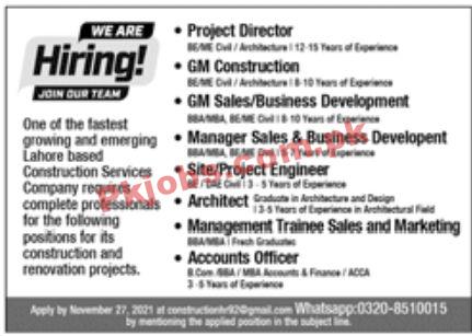 Jobs in Construction Services Company