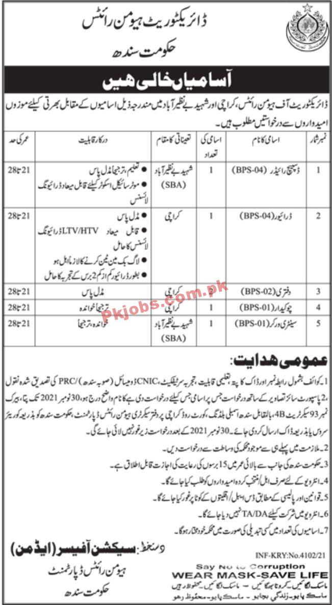 Jobs in Directorate Human Rights Government of Sindh