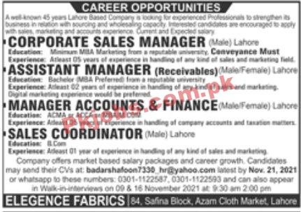 Jobs in Elegence Fabrics Lahore